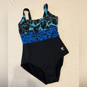 TYR One Piece Swimsuit Black Teal Blue Narciso Aqua ControlFit Size 10 New